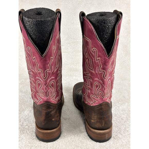 Boulet Boots Women’s Sz 8 Pink Brown 6251 Square Toe Leather Cowgirl Western - Picture 5 of 7
